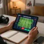 Engaging in sports betting on a tablet with dynamic odds display at home, TG88 platform highlighted.