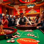 Players enjoy exciting games at Haywin casino, featuring vibrant roulette and sparkling slot machines.
