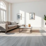 Transform your space with lvp floor in moonlight grey, creating a cozy and modern ambiance.