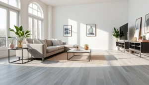 Transform your space with lvp floor in moonlight grey, creating a cozy and modern ambiance.