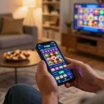 Engaging moment of mobile gaming with F168 app on smartphone, showcasing vibrant gameplay.