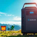 EcoFlow portable power station displayed in an outdoor setting, highlighting its eco-friendly design.