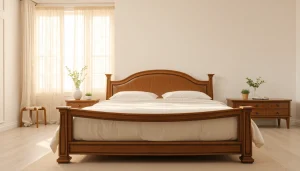 Stylish bed frame queen showcases elegant design and cozy atmosphere in a serene bedroom.