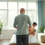 Chiropractor performing back pain relief adjustments in a calm clinic.