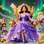 Experience rokok88 link alternatif with a glamorous casino scene showcasing a royal figure among vibrant game elements.
