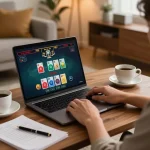 Engaging with live dealer game at home using rik vip, showcasing seamless online gambling experience.