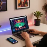 Engaging online gaming scene showcasing RIKVIP on laptop, reflecting strategic gameplay.