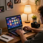 Engaging online gaming moment on vipwin79 platform with player focused on laptop.