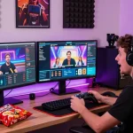 How to increase viewer interaction on Twitch with an engaging streamer setup showing colorful lighting and interactive elements.