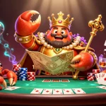 Gamble with gmnc's immersive 3D casino experience featuring a golden crab emperor surrounded by poker elements.