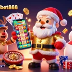 Engage with keonhacaibet888 as Santa plays jackpot slots amidst casino excitement.