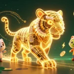 Experience thrilling wins at tr88 with a 3D golden tiger in a vibrant casino landscape.
