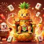 Experience thrilling debet action with our 3D casino scene featuring a pineapple king and festive elements.