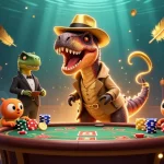 Experience the excitement of sin88 as the velociraptor card counter tries to hide at a blackjack table.