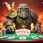 Engage with uu88 com's exciting poker scene featuring whimsical characters and vibrant casino elements.