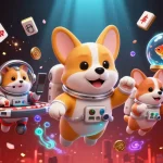 Engage with the thrilling world of gambling at website UU88 with a vibrant casino scene featuring a playful astronaut corgi.