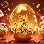Experience the excitement of nhà cái 69VN with a stunning golden dragon and poker chips.