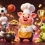 Experience nhà cái NH88 with a chef pig and frog critic in a lively casino atmosphere.