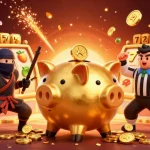Experience thrilling play at 33win with a golden piggy bank sumo wrestler and captivating casino elements.
